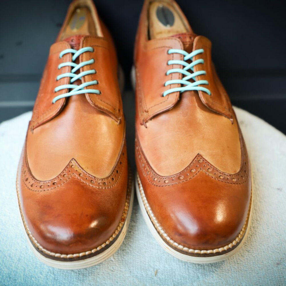 SALE - Cole-Haan 8.5-M Brown Wingtip Derby Mens Dress Shoes - Picture 5 of 12